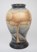 MOORCROFT "Landscape" pattern pottery vase with rare salt glazed finish, impressed "Moorcroft, Made In England" plus blue signature "W. Moorcroft", 32cm high, 19cm wide. - 2