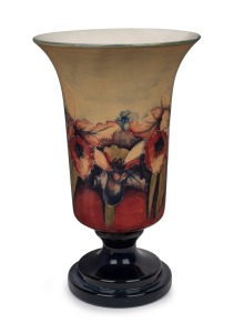 MOORCROFT "Orchid" pattern pottery chalice shaped vase, impressed signature mark "Moorcroft, Made In England, Potter To H.M. The Queen", 36cm high.