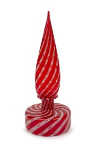 A Murano ruby glass scent bottle with latticino canes, 20th century, 37cm high.