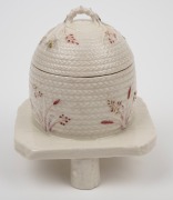 BELLEEK antique Irish porcelain beehive honey pot with coloured decoration, 19th century, black factory mark to base, 15cm high. - 2