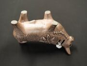 McLAREN brown glazed pottery bull statue, incised "McLaren", 17.5cm high, 30cm long. - 3