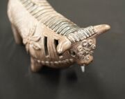 McLAREN brown glazed pottery bull statue, incised "McLaren", 17.5cm high, 30cm long. - 6