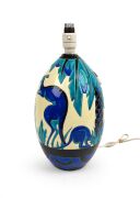 BOCH FRERES KERAMIS stunning Belgium Art Deco porcelain table lamp base decorated with kangaroos in landscape, circa 1920s, stamped "KERAMIS, MADE IN BELGIUM", 38cm high. - 5