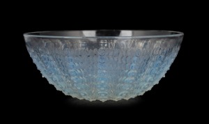 LALIQUE "Oursins" French opalescent art glass bowl, acid etched "R. LALIQUE, FRANCE", ​​​​​​​8cm high, 20.5cm diameter.