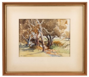 Two framed artworks: I. PEGGY SHAW, Yandoit Creek, watercolour, signed lower left, II. ARTIST UNKNOWN, landscape, lithograph, signed lower right, ​​​​​​​the larger 41 x 47cm overall.