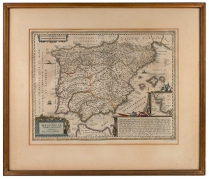 Two antique European maps with hand-coloured embellishments, ​​​​​​​58 x 69cm each overall.