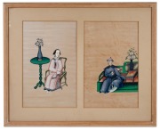Set of twelve antique Chinese paintings on silk, framed as pairs in six frames, 19th century, 43 x 53cm each overall. - 2