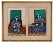 Set of twelve antique Chinese paintings on silk, framed as pairs in six frames, 19th century, 43 x 53cm each overall. - 3