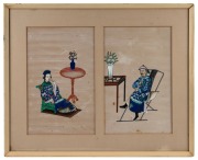 Set of twelve antique Chinese paintings on silk, framed as pairs in six frames, 19th century, 43 x 53cm each overall. - 4