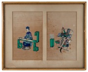 Set of twelve antique Chinese paintings on silk, framed as pairs in six frames, 19th century, 43 x 53cm each overall. - 5