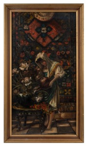 ARTIST UNKNOWN, (conservatory scene), oil on canvas (cut down and relaid on board), ​​​​​​​62 x 32cm, 70 x 40cm overall.