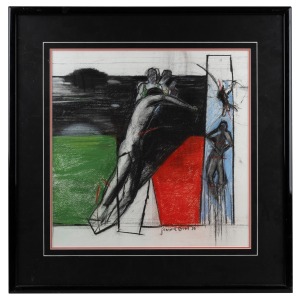 GRAEME BIRD, (untitled figures), charcoal and pastel on paper, signed lower right "Graeme Bird, '88", 44 x 44cm, 64 x 63cm overall.