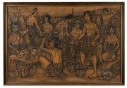 Group of three Balinese oil paintings, each signed and titled, the largest 70 x 88cm overall. - 3