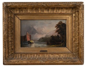 ARTIST UNKNOWN, (fishing boats), oil on canvas (relaid), in antique gilt frame bearing name plaque "V. Cole. R.A.", 15 x 24cm, 33 x 43cm overall.