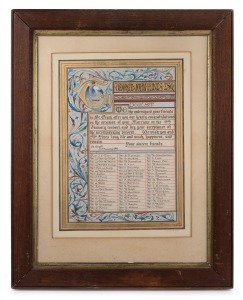 GEORGE JOHN HINES ESQ. attractive hand-painted illuminated manuscript presentation in frame, on the occasion of his marriage, dated 22nd January, 1892, signed by the artist lower right "C. H. Baskett Jnr.", 65 x 52cm overall.
