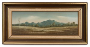 PETER HILLS, Summer's Day Near, Murwillumbah, oil on board, signed lower right "Peter Hills, '85", 15 x 40cm, 25 x 50cm overall.