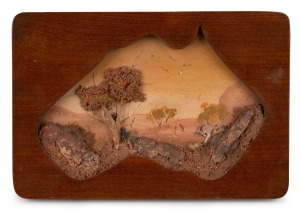 MORRIS M. MEAD, bark landscape in timber mount, 24 x 36cm overall.