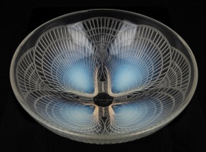 LALIQUE "Coquilles" French opalescent glass bowl, impressed "R. LALIQUE, FRANCE", ​​​​​​​9cm high, 24cm diameter.