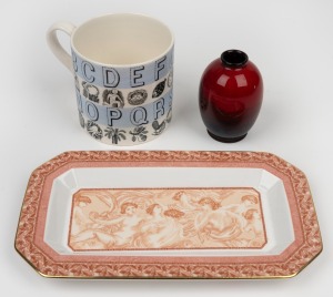 WEDGWOOD "ABC" mug designed by Ravilious; together with a ROYAL DOULTON flambe miniature porcelain vase and a WEDGWOOD "Venus" porcelain dish, (3 items), the vase 7.5cm high.