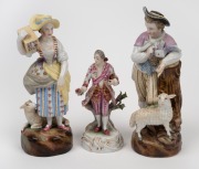 Three antique Continental porcelain statues, most likely German and Italian, ​​​​​​​the largest 18cm high.