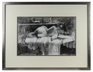 ANTONIO DUARTE, (reclining nude), charcoal, signed lower right "A. Duarte", 36 x 56cm, 67 x 86cm overall.