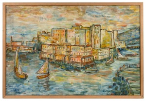 ARTIST UNKNOWN, (port scene), oil on canvas, signed "F.P.....Rosi", ​​​​​​​45 x 67cm, 48 x 70cm overall.