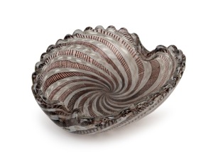 Murano zanfirico glass bowl, mid 20th century, 20cm wide.