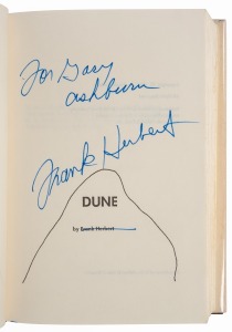 DUNE: 1983 (Y49) Chilton hardcover Book Club Edition of Frank Herbert's seminal 1965 science fiction novel, signed to the title page "For Gary Ashburn - Frank Herbert"; dust jacket present.