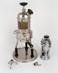 LA VICTORIA ARDUINO Italian electric cafetiere machine, together with "STELLA" miniature cafeteria with spirit base, 20th century, (2 items), 37cm and 17cm high.