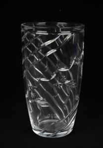 ROYAL BRIERLEY English crystal vase with engraved with dancing figures, designed by DEANNE MEANLEY, ​​​​​​​22cm high.
