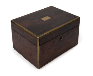 An antique brass bound rosewood box (missing insert tray), 19th century, ​​​​​​​17cm high, 28cm wide, 21cm deep.