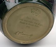 MOORCROFT "Fish" pattern two handled pottery vase on celadon green ground, impressed stamp "Moorcroft, Made In England", signed "J. Moorcroft. RAVI TIKKOO: With Best Wishes From All Your Friends At Richard Butler. 1995", 33cm high. - 5