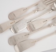 A set of six antique sterling silver forks, made in London, circa 1891, 18cm long, 320 grams total. - 2