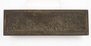 An antique French bronze jewellery casket with red velvet interior, 19th century, 8cm high, 33cm wide, 20cm deep. - 2