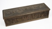 An antique French bronze jewellery casket with red velvet interior, 19th century, 8cm high, 33cm wide, 20cm deep. - 3