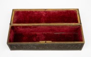 An antique French bronze jewellery casket with red velvet interior, 19th century, 8cm high, 33cm wide, 20cm deep. - 4