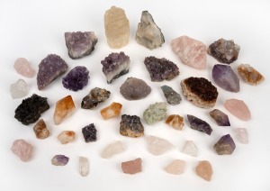 MINERAL SPECIMENS & CRYSTALS including pink quartz and amethyst, (qty).