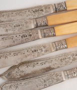 Antique English fish knives and forks with solid sterling blades and collars on ivory handles, 19th century, (12 items), 480 grams total including ivory handles. - 2