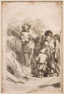 REMBRANDT HARMENSZOON VAN RIJN (1606-1609), The Beggars, drypoint etching (restrike), image size 12 x 8cm, sheet size 17 x 13.5cm, mounted on card (glued).