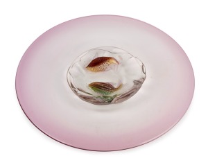 LUIGI MELLARA Murano aquarium glass console bowl decorated with two fish, engraved "Mellara. L.", 52cm diameter.