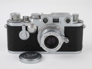 LEITZ: Red-dial (self-timer, Wetzlar) Leica IIIf film camera [#723686], c. 1950, with Elmar 50mm f3.5 lens [#1122175] and Leica lens cap. - 2