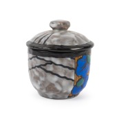 LOUIS DAGE French Art Deco pottery lidded bowl with blue floral decoration, signed "L. Dage, France", 10.5cm high. - 2