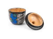 LOUIS DAGE French Art Deco pottery lidded bowl with blue floral decoration, signed "L. Dage, France", 10.5cm high. - 3