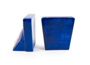 CARLTON WARE pair of English porcelain Art Deco bookends with floral decoration on blue ground, black factory mark to base, 13cm high. - 3