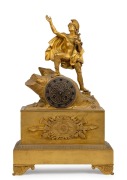 An antique French figural ormolu mantle clock with eight day time and bell striking movement by PONS, ornate silvered dial and Roman numerals, 19th century, ​​​​​​​51cm high.
