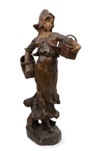 489 · VAN HASSELT & Co. Belgian pottery statue of a peasant girl with baskets, 19th/20th century, ​​​​​​​71cm high.