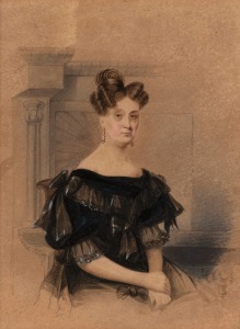 C.S. HERVE, (portrait of a lady in mourning dress), watercolour, signed lower left "C.S. Herve, fac. 1836", ​​​​​​​20 x 15cm, 37 x 32cm overall.