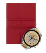 OMEGA "SPEEDMASTER PROFESSIONAL MOON WATCH" in two-tone stainless steel and gold finished case and original bracelet, circa 1984.