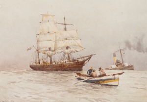 CHARLES WILLIAM ADDERTON (1866-1944), (maritime scene), print, signed lower left "C.W. Adderton", ​​​​​​​24 x 34cm, 46 x 53cm overall.