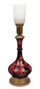 MOORCROFT "Revived Cornflower" rare flambe pottery lamp base with brass mounts, 48cm high overall.